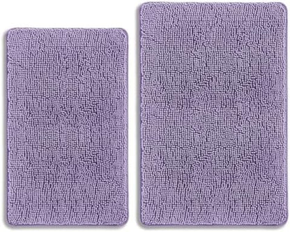Lavender Bathroom Rugs Sets 2 Piece – Absorbent and Washable Bath Mat, Non-Slip, Thick Soft Chenille Bath Rugs for Bathroom Floor, Shower, Sink - 20" x 32"+24" x 36"