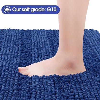 ACCUMTEK Striped Denim Blue Toilet Bathroom Rug Mat 24" x 20" Contour Rug Ultra Soft, Non Slip Chenille Bath Rugs, Absorbent Plush Shaggy Bath Mats for Bathroom, Bedroom, Kitchen, Shower, Tub