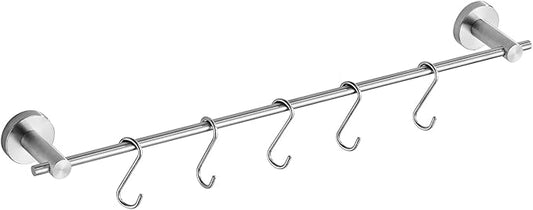 22 Inch Bathroom Towel Rack with 5 Hooks for Hanging Items Wall Mounted Hangers for Kitchen Bathroom and Bedroom Wall (Brushed) YIGUANXIN