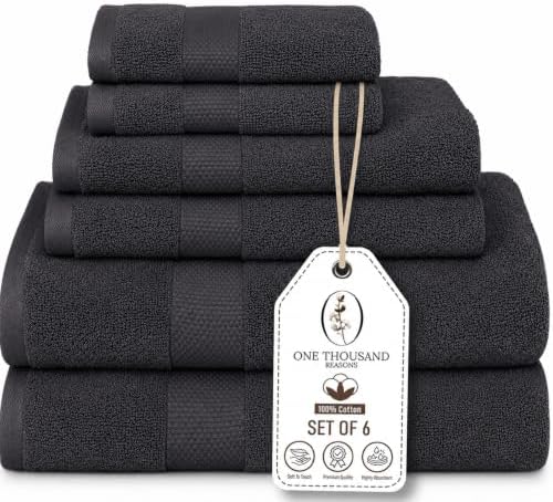 Premium Staple Cotton Bathroom Towel Set - Dark Gray 600 GSM 6-Piece Luxury Bath Towel Set 1 Stripe - 2 Bath Towels, 2 Hand Towels & 2 Washclothes Set - High Absorbent & Quick Dry for Gym, Spa, Hotel