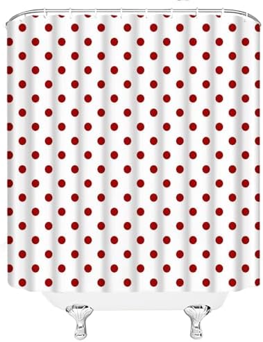 Polka Dot Shower Curtain Red White Retro Spot Vintage Fabric Decorative Bathroom Curtains with Hooks,75" Wx70 H