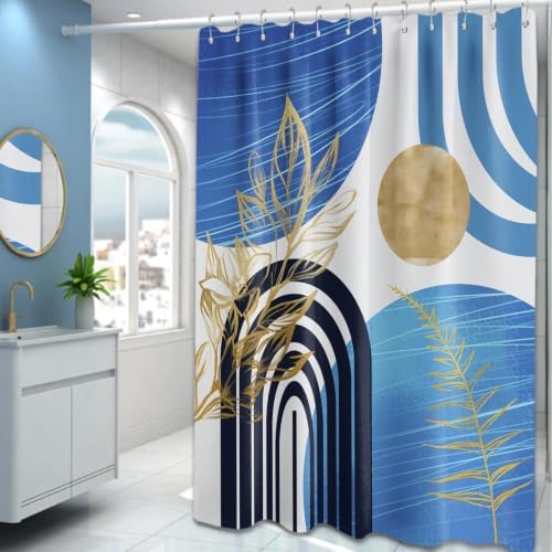 Light Blue Extra Long Shower Curtain, Tall 72X84 in, Mid Century Modern
