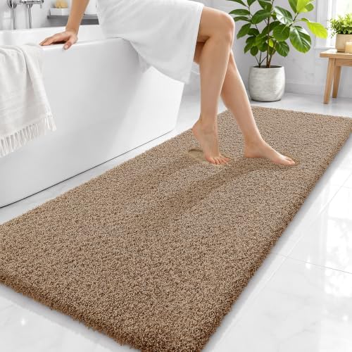 OLANLY Microfiber Bathroom Runner Rugs 59x24, Soft Bath Mat, Dark Beige