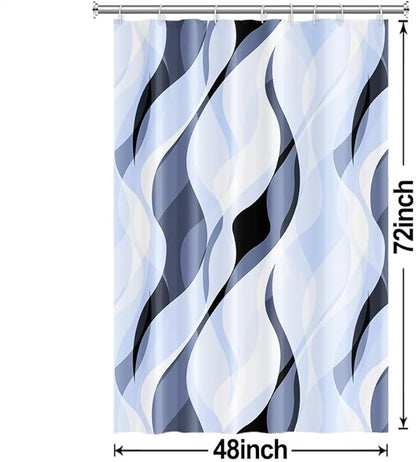 Light Blue Shower Curtain, Modern Abstract Blue and Grey Striped Shower Curtain Set for Bathroom Waterproof Polyester Shower Curtain with Hooks, 48x72 Inch