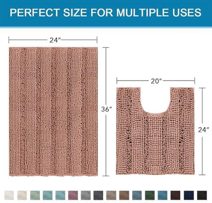 H.VERSAILTEX Bathroom Rugs Bath Rug Set 2 Piece Bathroom Contour Rug Toilet Mat Non Slip Contour Bath Rug Ultra Thick Water Absorbent Striped Bath Mats Washable(36" x 24" Plus 20" x 24" U, Muted Clay)