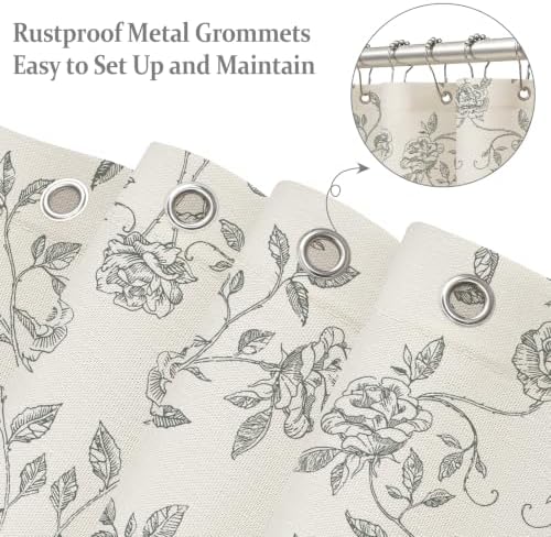 MitoVilla Vintage Farmhouse Grey Floral Poly-Cotton Shower Curtain, 72x72