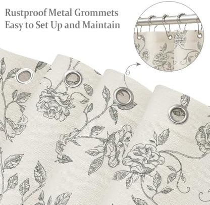 MitoVilla Vintage Farmhouse Grey Floral Poly-Cotton Shower Curtain, 72x72