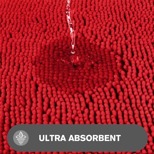 Red Bathroom Rugs – Absorbent and Washable Bath Mat, Non-Slip, Thick Soft Chenille Bath Rugs for Bathroom Floor, Shower - 17" x 24"