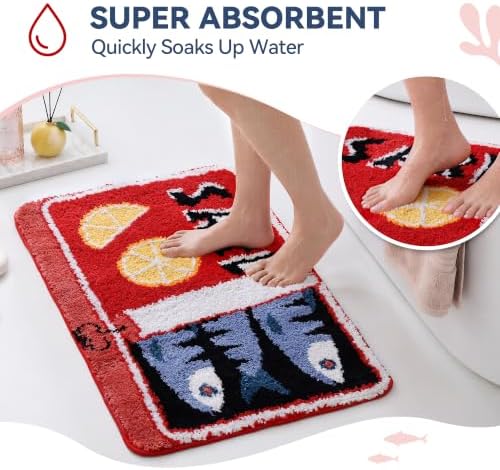 TRUEDAYS Sardine Bath Mat, Cute Bath Rugs for Bathroom 20x30 Inch, Red