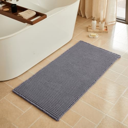 Triohero Waffle Bath Mat, Boho Bathroom Rugs Non Slip, 24x48 Dark Grey