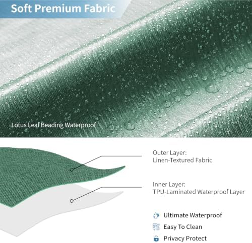Waterproof Fabric Shower Curtain,No Liner Needed,72x72,EmeraldGreen