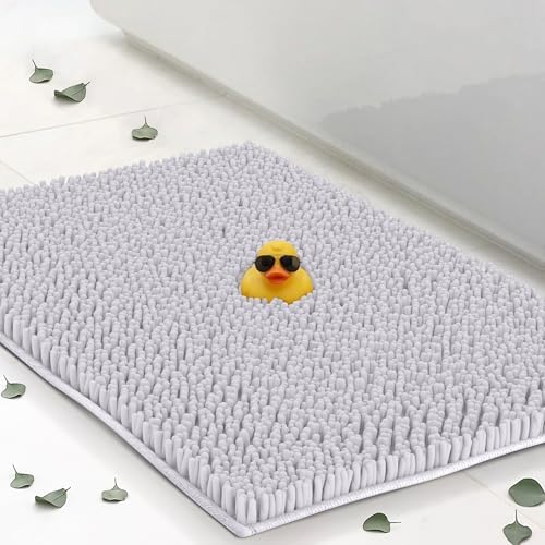 ITSOFT Large Plush Bathroom Rug 47"x21", Absorbent Machine Washable Non Slip Chenille Bath Mats, Quick Dry Bathmat, Bath Rugs for Bath, Shower, Bedroom, or Door Mat, White