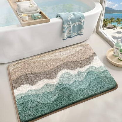 LUMI Coastal Bathroom Rug Soft Microfiber Absorbent Bath Mat 16x24
