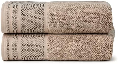 Texere 100% Organic Cotton Rice Weave Jacquard 700 GSM Luxury Bath Towel Sets - Ultra Soft and Absorbent Hotel and Spa Quality (Rice Weave, Oxford Tan, 2 Bath Towels)