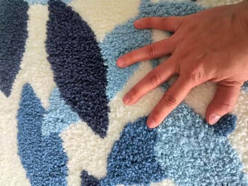 Blue Leaves Bath Mats Bathroom Rugs Non-Slip Soft Microfiber Absorbent Machine Washable Entrance Doormat Boho Carpet for Bathroom Floor Tub Shower 17.5 X 25.5 Inches