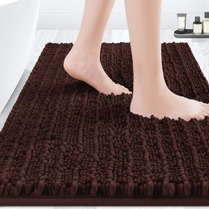 ACCUMTEK Upgrade Luxury Brown Bathroom Rug Mat 32"x20", Ultra Soft Thick Absorbent Bath Mats, Non Slip Chenille Toilet Mat for Bathroom, Bedroom, Kitchen, Shower, Tub