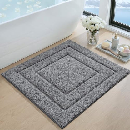 DEXI Square Bathroom Rug 32x32, Non-Slip and Absorbent Bath Mat, Dark Grey