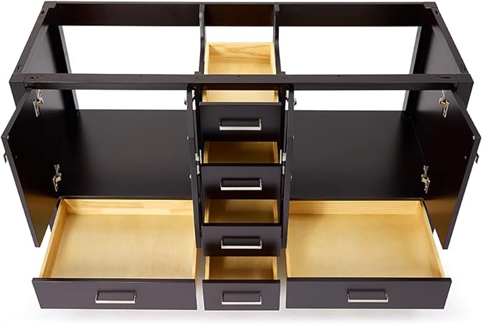 ARIEL Cambridge 60-inch Bathroom Vanity Base Cabinet,Solid Wood, 4 Soft Closing Doors, 6 Dovetail Drawers, Espresso