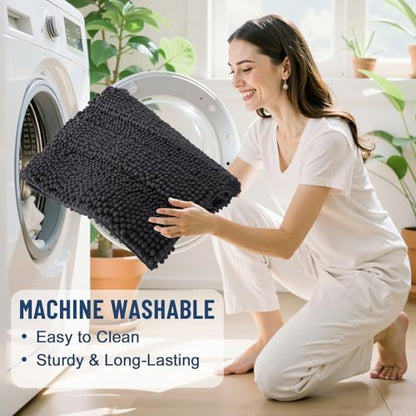 Grandaily Chenille Striped Bathroom Rugs 47x32, Extra Thick and Soft Absorbent Bath Mats, Rubber Backing, Plush Shaggy Shower Carpet, Machine Wash Dry, Bath Rug for Bathroom, Charcoal