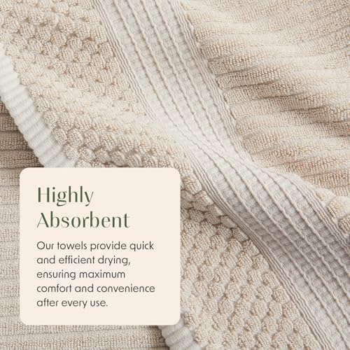 Springtree Home 100% Cotton Hand Towel Set | 6-Pack | Textured | Beige