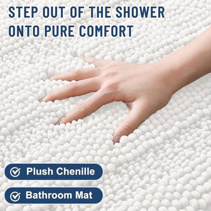 Grandaily Chenille Striped Bathroom Rugs 30x20, Extra Thick and Absorbent Bath Mats, Non-Slip Soft Plush Shaggy Shower Carpet, Machine Wash Dry, Bath Rug for Bathroom, (Medium, Cream)