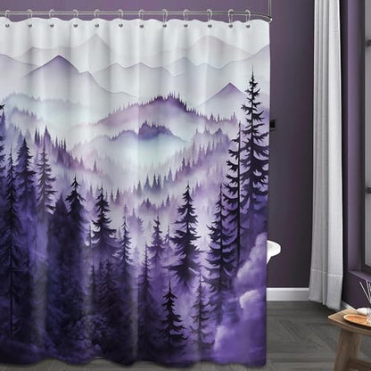 Dark Purple Forest Extra Long Shower Curtain, Tall 72X96 in, Mountain