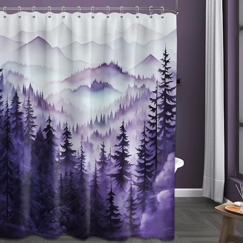 Dark Purple Forest Extra Long Shower Curtain, Tall 72X84 in, Mountain
