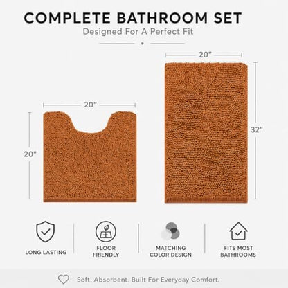 Bathroom Rugs Sets 2 Piece,Super Absorbent Soft,Thick,Machine Washable Chenille Bath Mat,Non Slip Toilet Floor Rug,Bath Mats for Bathroom,20x32 Plus 20x20 U Shape,Champagne
