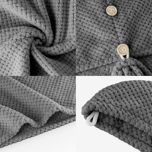 MaopaoBeauty 2 Pack Hair Drying Towels, Hair Towel Wrap, Absorbent Microfiber Hair Towel Turban with Button Design to Dry Hair More Quicker, Grey