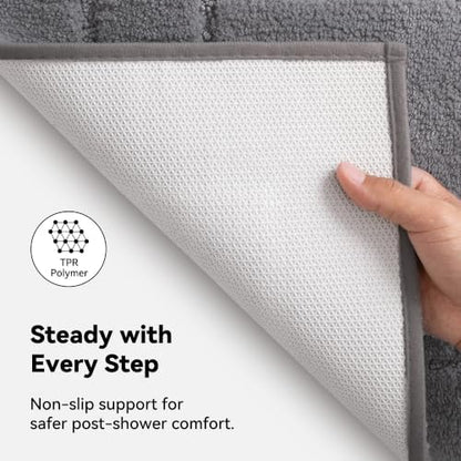 GRANNY SAYS Dark Grey Bathroom Rug 16" x 24", Non-Slip Microfiber Bath Mat