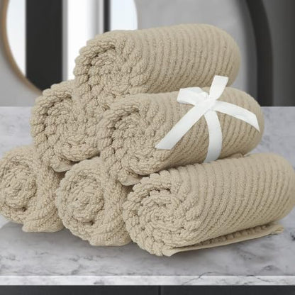 VOOVA & MOVAS Face Cloths 6PC, 100% Cotton, 13x13 in, Dark Tan Beige