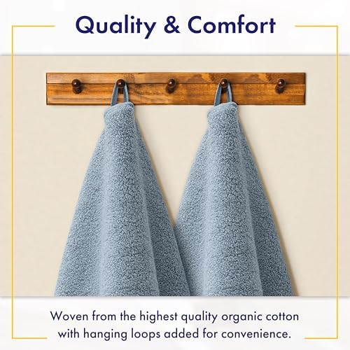 Alusa Home 100% Organic Zero-Twist Cotton Towels - GOTS Certified Luxury Bath Towels - Ultra Soft & Plush 700GSM Long-Staple Cotton - 6 Piece Towel Set (Chambray)
