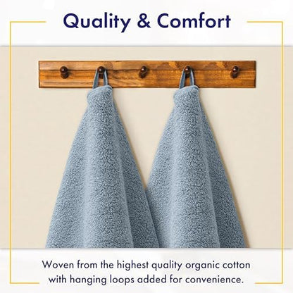 Alusa Home 100% Organic Zero-Twist Cotton Towels - GOTS Certified Luxury Bath Towels - Ultra Soft & Plush 700GSM Long-Staple Cotton - 6 Piece Towel Set (Chambray)