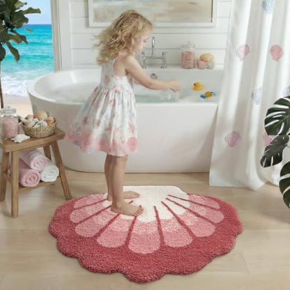 DEXI Cute Seashell Bath Mat, Coastal Scallop Bathroom Rug, 38x30 Pink
