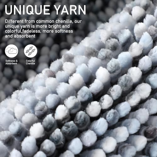 Yimobra Luxury Chenille U-Shaped Toilet Rug, Super Soft Shaggy Contour Bath Mat for Bathroom Floor, Fluffy, Water Absorbent, Non Slip, Machine Washable, Dry Quickly, 24''x 20'', Light Grey & Dark Grey