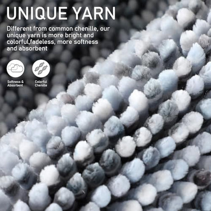 Yimobra Luxury Chenille U-Shaped Toilet Rug, Super Soft Shaggy Contour Bath Mat for Bathroom Floor, Fluffy, Water Absorbent, Non Slip, Machine Washable, Dry Quickly, 24''x 20'', Light Grey & Dark Grey