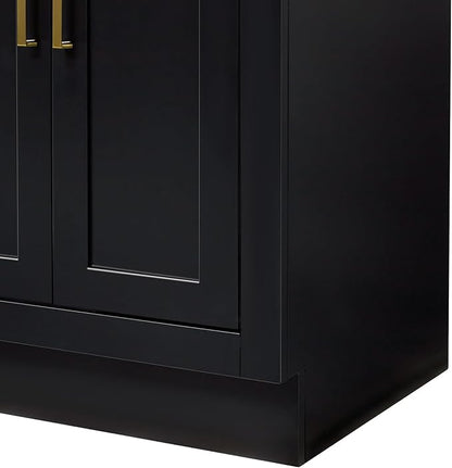 ARIEL Hepburn 60-inch Bathroom Vanity with Sink,Solid Wood, 1.5-inch Carbon Black Quartz Countertop, Double Rectangular Porcelain Sink, Soft Closing Doors, Dovetail Drawers, Black