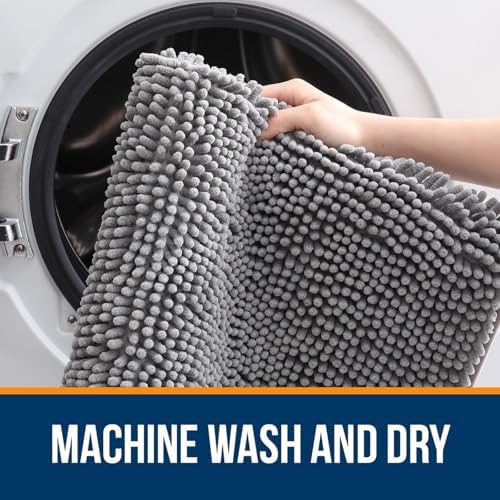 OLANLY Chenille Bathroom Rugs Mats Sets 2 Piece, 36"x24"+24"x20", Grey