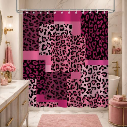 Pink Leopard Shower Curtain, Animal Print Patchwork, 72 x 72