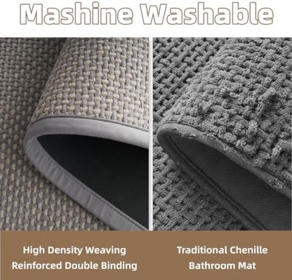 PADOOR-Bath Mat-Super Absorbent Chenille Bathroom Mats-Rubber Backed Bath Mats for Bathroom Non Slip, Easy Clean Bathroom Rugs Front of Bathtub,Shower Room,Sink-20×32, Grey&Beige