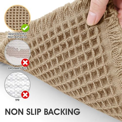 Extra Large Waffle Bath Mat Beige 6'x2'(72" x 24"), Boho Woven Modern Bath Mat Rugs, Absorbent Non Slip Bathroom Rugs, Soft Washable Bath Rugs with Tassels for Bathroom, Bedroom, Kitchen, Shower, Tub