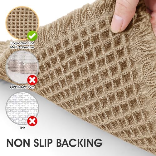 IM HOME Waffle Bath Mat Beige 5'x2', Boho Woven Modern Bath Mat Rugs, Absorbent Non Slip Bathroom Rugs, Soft Washable Bath Rugs with Tassels for Bathroom, Bedroom, Kitchen, Shower, Tub
