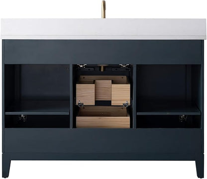 Vanity Art 48" Bathroom Vanity with Single Sink & Arabescato White Engineered Stone Top, Soft Closing Door, Solid Wood Frame, Golden Brushed Handles, Vintage Spruce Blue VA8148-VSB-GB