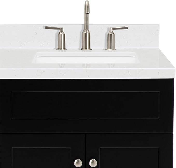 ARIEL Hamlet 72-inch Bathroom Vanity with Sink,Solid Wood, 1.5-inch Carrara White Quartz Countertop & Backsplash, Double Rectangular Porcelain Sink, 4 Soft Closing Doors, 3 Dovetail Drawers, Black