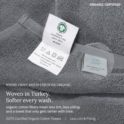 California Design Den Organic Cotton Bathroom Towel Set of 6, Grey