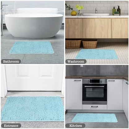 Yeaban Chenille Baby Blue Bathroom Rug 17"x24", Non-Slip Rubber Backing