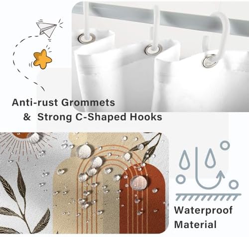 Boho Moon Shower Curtain with Hooks for Bathroom 72x78 Inch