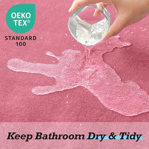 HUXMEYSON Bathroom Rugs Sets 3 Piece, Non-Slip & Quick Dry Bath Mat Set, Ultra Soft Velvet Bath Rugs for Bathroom, Toilet and Shower Floor, Pink