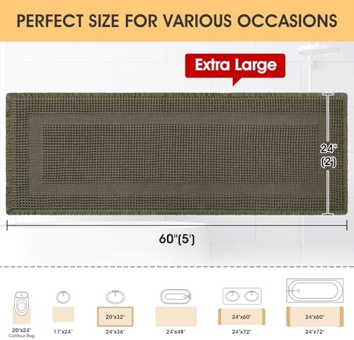 IM HOME Extra Large Waffle Bath Mat, Greyish Green 5'x2', Boho Bathroom Rugs Absorbent Non Slip, Ultra Soft Bathroom Mat, Machine Washable Knit Bath Rugs with Tassels for Bathroom, Kitchen, Tub