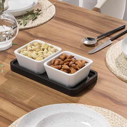 Weenson Small Bathroom Vanity Tray for Countertop Makeup Perfume Jewelry Decor Candle Keys, Small Black Kitchen Tray for Soap Dispenser Spice Bamboo Toilet Tray 7.9" L x 4" W x 0.79" H